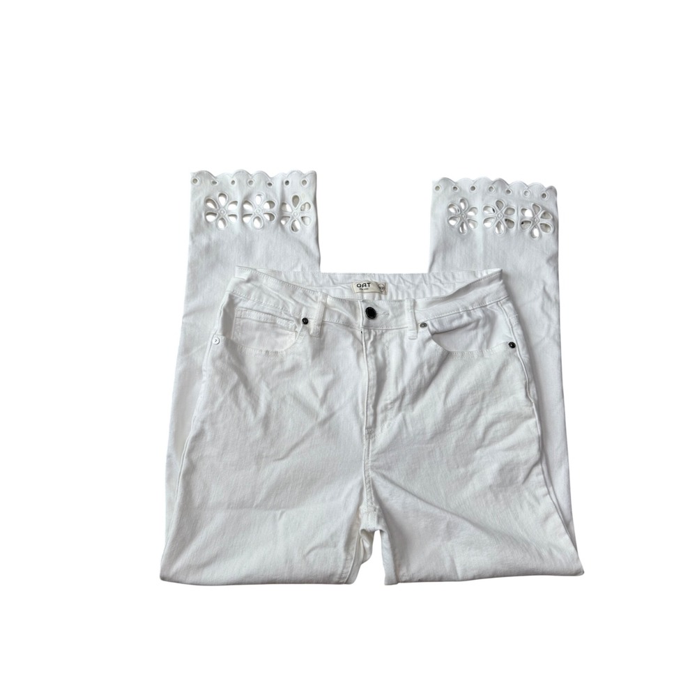 Oat New York Cropped Floral Eyelet Hem Jeans Ivory Women's Size 10/30 Denim
